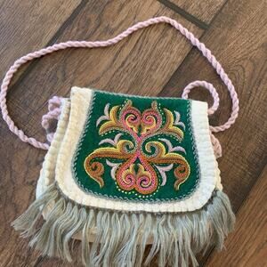 OOAK VTG Vintage Embroidered Handmade Wool Crossbody Boho Hippie Bag Purse